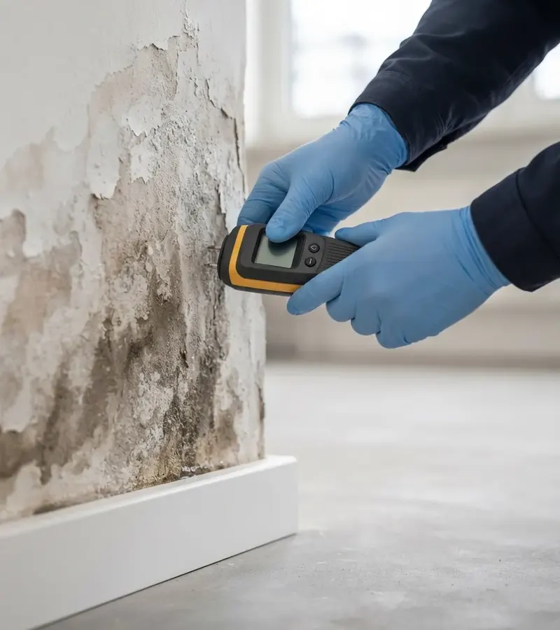 Muro con umidità di risalita e distacco dell'intonaco a Modena